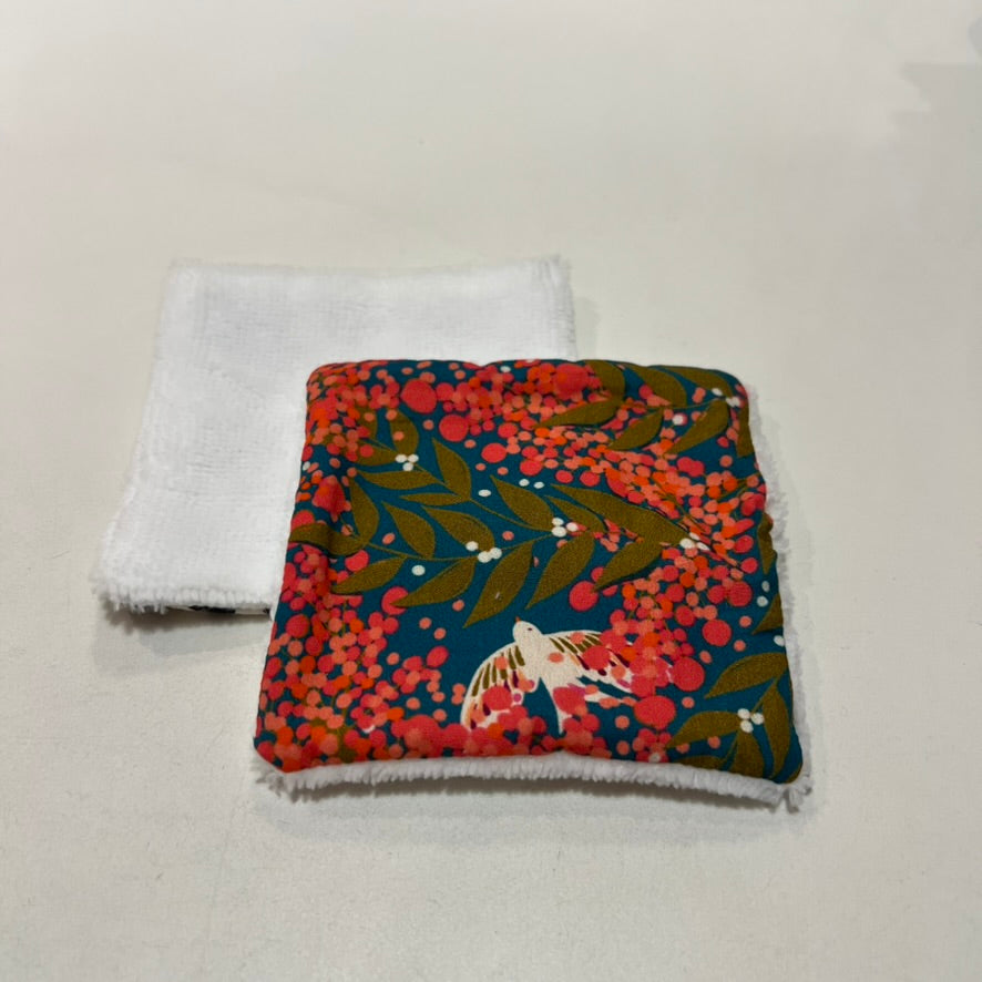 Carré Coton Blanc - Oiseau Fleuri