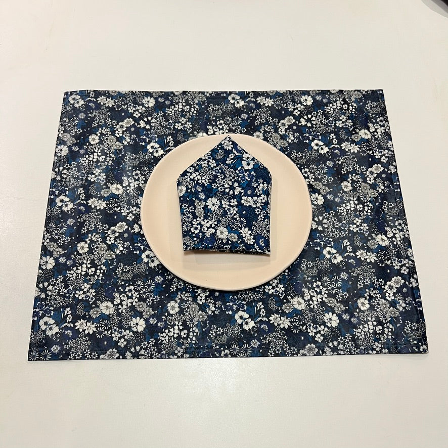 Set de Table & Serviette - Fleurs Bleues